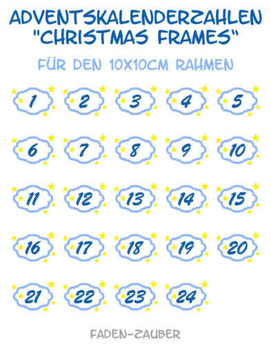 Adventskalenderzahlen "Christmas Frames" - Stickdatei-Set für den 10x10cm Rahmen