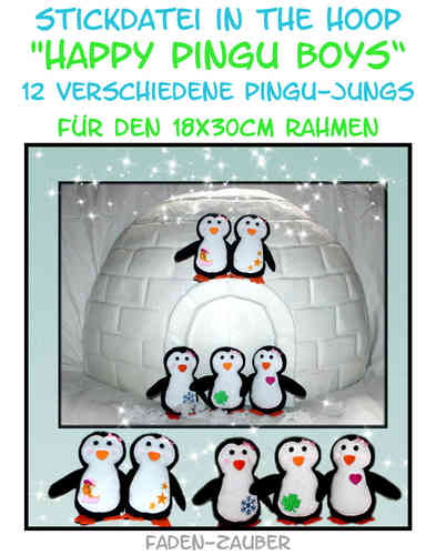 Happy Pingu Boys (Größe XL) - ITH für den 18x30cm Rahmen