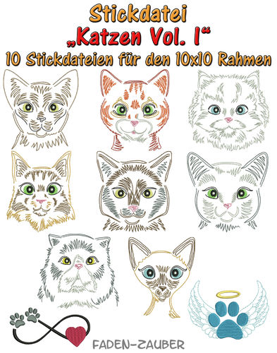 Katzen Vol. I - Stickdatei-Set für den 10x10cm Rahmen