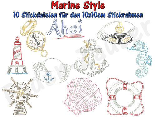 Marine style - Stickdatei-Set für den 10x10cm Rahmen