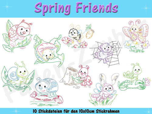 Spring Friends - Stickdatei-Set für den 10x10cm Rahmen