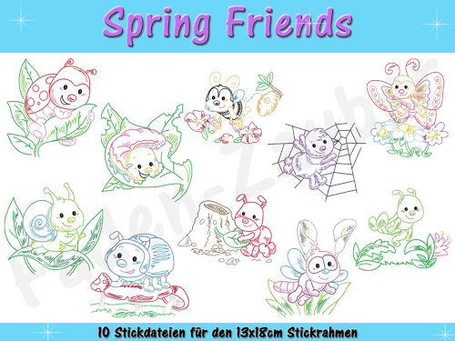 Spring Friends - Stickdatei-Set für den 13x18cm Rahmen