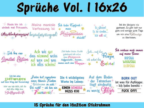 Sprüche Vol. I - Stickdatei-Set für den 16x26cm Rahmen