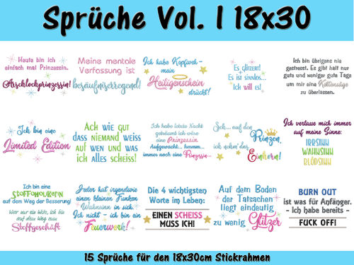 Sprüche Vol. I - Stickdatei-Set für den 18x30cm Rahmen