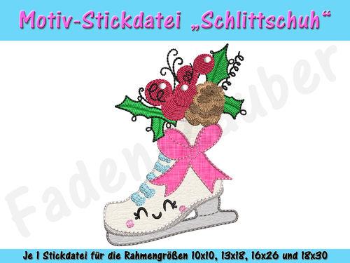 Doodle-Motiv Schlittschuh - Stickdatei-Set für den 10x10cm bis 18x30cm Rahmen